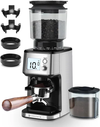 Miniatura 10 de Homtone Molinillo de café expreso con rebabas cónicas – Molinillo de frijoles eléctrico continuo de 2.008 in con ajustes de molienda, temporizador