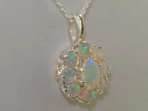 Miniatura 7 de Ladies Solid 925 Sterling Silver Natural Fiery Opal Large Cluster Pendant Necklace