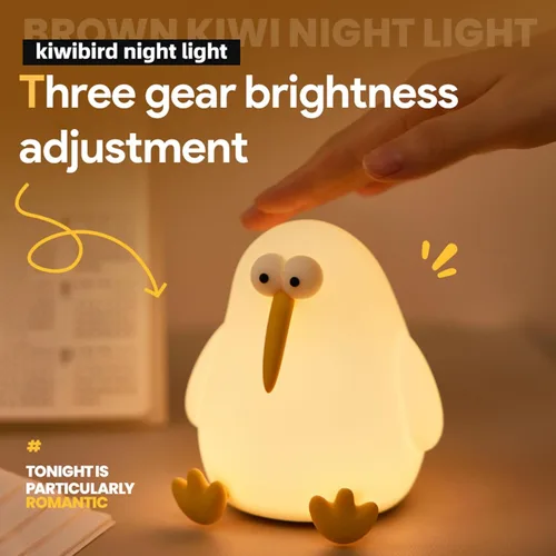 Miniatura 4 de Linda luz nocturna de bebé para niños, lámpara de noche blanda Kiwibird para mesitas de noche, luz nocturna de silicona regulable recargable
