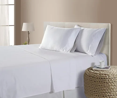 Juego de ropa de cama de 800 hilos, 4 piezas, 100% algodón egipcio, color blanco, tamaño Queen, juego de ropa de cama de algodón de fibra larga,
