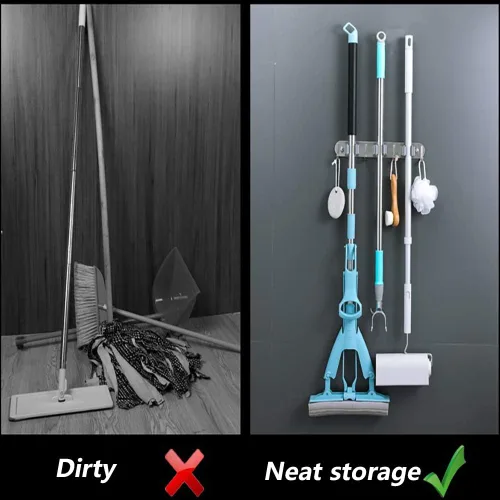 Miniatura 7 de DGSL 4 soportes de pared para escobas con 3 bastidores y 4 ganchos, organizador de pared de acero inoxidable para fregona y escoba, estante