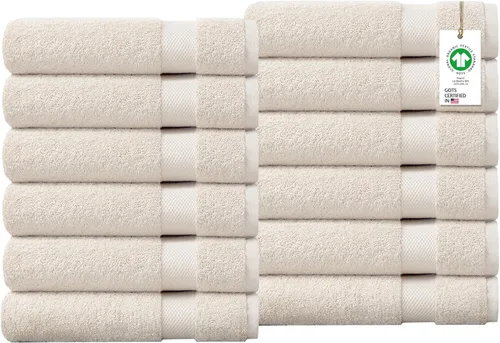 Miniatura 77 de Toallas 100% algodón orgánico de 22.93 oz/m² de felpa al tacto de secado rápido, paquete de 12 toallas de lavado de algodón orgánico, certificado