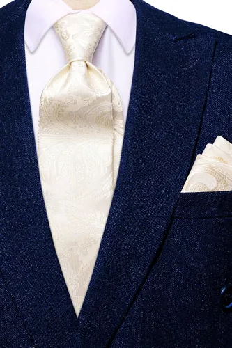 Miniatura 313 de Hi-Tie Corbatas de seda para hombre, diseño de cachemira a rayas, con bolsillo, gemelos cuadrados, conjunto formal de negocios