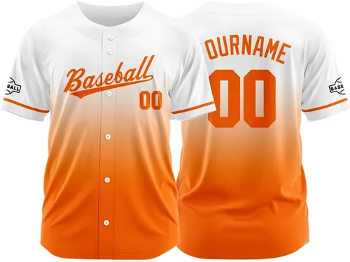 Miniatura 28 de Camiseta de béisbol con degradado personalizado, nombre, número y logotipo personalizados para hombres, mujeres y niños