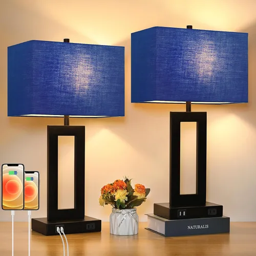 Miniatura 21 de TOBUSA Juego de 2 lámparas de mesa de 28 pulgadas de alto para salas de estar, modernas lámparas de mesa negras con control táctil para dormitorio