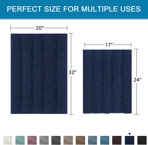 Miniatura 98 de H.VERSAILTEX Tapetes de baño antideslizantes para baño, alfombras de baño extragruesas de felpilla a rayas, tapetes de baño de 47" x 17", alfombras