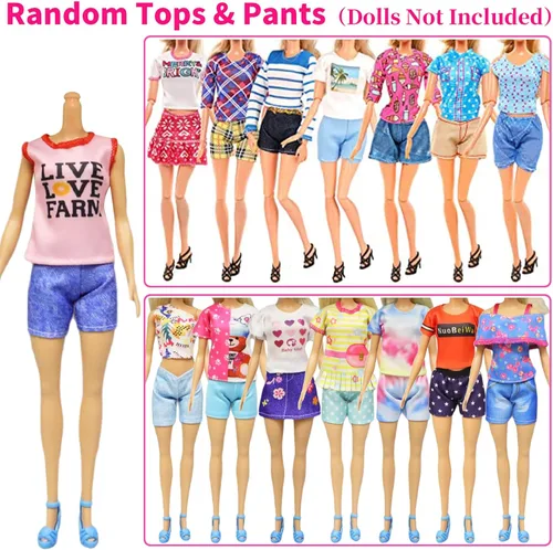 Miniatura 5 de Ecore Fun 39 piezas de ropa y accesorios para muñecas, 3 vestidos de moda, 10 vestidos deslizantes, 3 tops, 3 pantalones, 10 collares, 10 zapatos