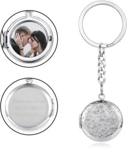 Miniatura 4 de Personalized Master Collar con medallón de fotos personalizado que sostiene imágenes grabadas de acero inoxidable con texto fotográfico colgante