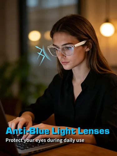 Miniatura 5 de Lentes inteligentes para mujer, con audio de oído abierto, Bluetooth con marco transparente, llamadas manos libres, cómodos de llevar para viajes
