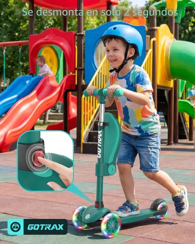 Miniatura 8 de Gotrax KS3 - Patinete para niños, ruedas iluminadas LED, manubrio de altura ajustable y asiento extraíble, cubierta antideslizante inclinada