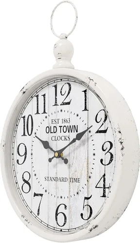 Miniatura 3 de Menterry Reloj de Pared Redondo Retro. Estilo Vintage Antiguo Blanco. Relojes de Pared Silenciosos que Funcionan con Batería para Casa de Campo