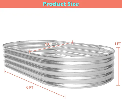 Miniatura 6 de HKLGorg Cama de jardín elevada galvanizada, caja de metal galvanizado de 6 x 3 x 1 pies, macetero ovalado grande elevado para flores, verduras