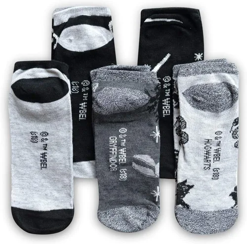Miniatura 3 de Harry Potter Calcetines tobilleros para adultos, paquete de 5 unidades, negro+gris, tallas 4-10, Gris