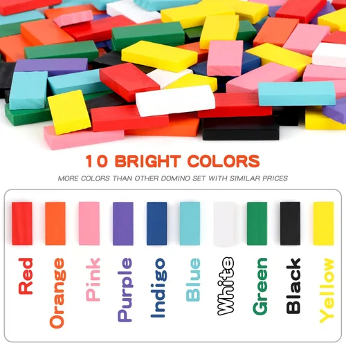 Miniatura 7 de Juego de 1000 piezas de dominó para niños con 11 bloques adicionales, bloques de construcción de madera, 10 colores, juegos de fichas de dominó