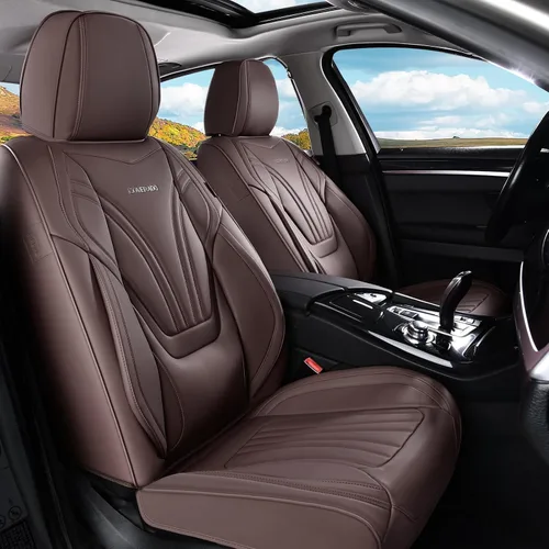 Miniatura 25 de Coverado Fundas para Asientos de Coche, Protector de Asiento con Soporte Lumbar y Reposacabezas Removible, Cojín de Asiento de Piel Transpirable