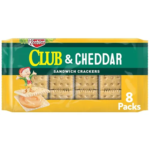 Miniatura 10 de Keebler Galletas tipo sándwich, galletas de una sola porción, aperitivos para el almuerzo, club y queso cheddar (96 paquetes)