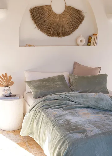 Miniatura 72 de Sophia-Art - Juego de 3 piezas de ropa de cama de terciopelo de rayón ultra lujo, funda de edredón boho de un solo color, funda de colcha