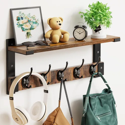 Miniatura 9 de Oraich - Ganchos de pared con estante, perchero de pared de 73 cm con gancho para colgar abrigos, mochilas, llaves y ropa, estante flotante de pared