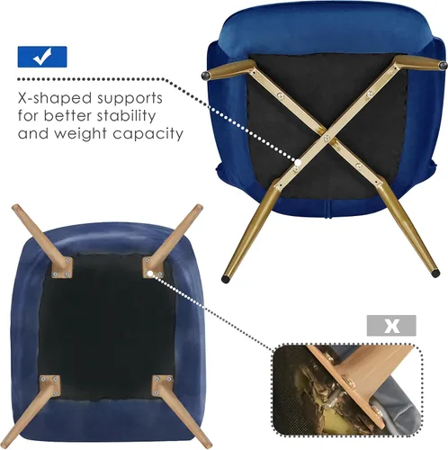 Miniatura 8 de Topeakmart Silla decorativa de terciopelo, moderna y de mediados de siglo, silla de maquillaje con acolchado suave y respaldo alto para sala de Azul