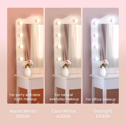 Miniatura 3 de Consciot Luces LED para espejo de tocador, luz de tocador estilo Hollywood con 10 focos regulables, color y brillo ajustables, cable USB, luces