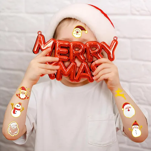 Miniatura 2 de 240 tatuajes temporales de Navidad para niños, tatuajes impermeables envueltos individualmente con purpurina, la mejor opción para rellenos