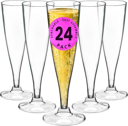 Miniatura 4 de DecorRack 24 copas de champán, 5 onzas, sin BPA, flautas de plástico, perfectas para fiestas al aire libre, bodas, anfitriones, apilables