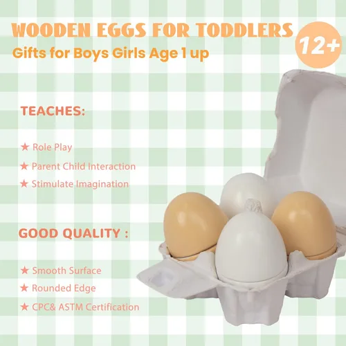 Miniatura 4 de Huevos de madera, 4 piezas de juguetes para cortar huevos de Pascua, juego de comida de madera para jugar a fingir, juegos de comida de juguete