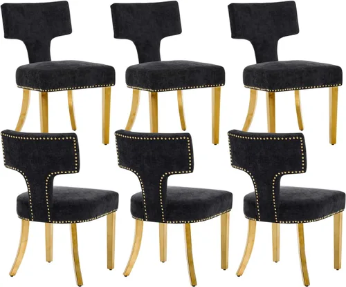 Miniatura 15 de Juego de 2 sillas de comedor modernas de mediados de siglo, sillas de comedor tapizadas en tela de chenilla con respaldo curvado y ribete