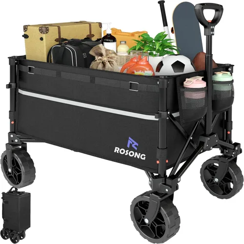 ROSONG Carro Plegable con Ruedas Plegable - Carros Utilitarios Resistentes Plegables para Comestibles, Deportes, Jardín, Compras, Camping,