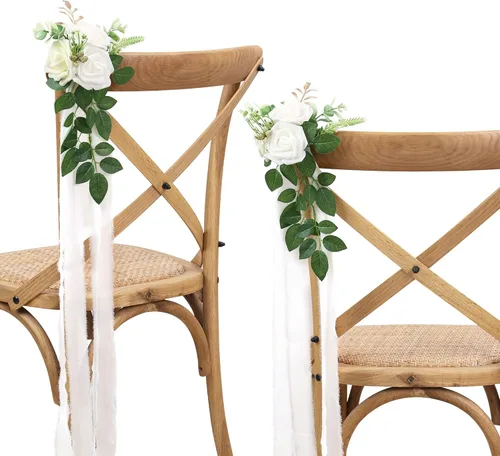 Miniatura 9 de Decoraciones de pasillo de boda para ceremonia de boda, juego de 10 flores de banco para decoración de sillas de iglesia, decoración de fiesta