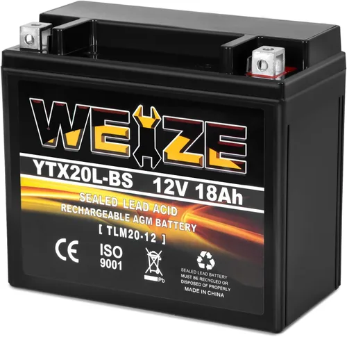 Weize YTX20L-BS - Batería de alto rendimiento para deportes de potencia - Sellada, libre de mantenimiento, AGM para motocicleta, ATV, UTV, moto de