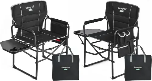 SUNNYFEEL Silla de Directores de Campamento de Gran Tamaño Paquete de 2, Sillas Plegables Portátiles para Césped para Adultos de Servicio Pesado con