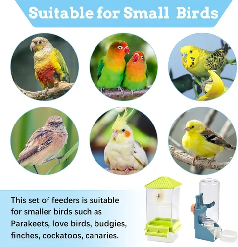 Miniatura 8 de Hamiledyi - Set de comederos sin ensuciar para pájaros con dispensador de agua, contenedor de semillas para periquitos, comedero automático