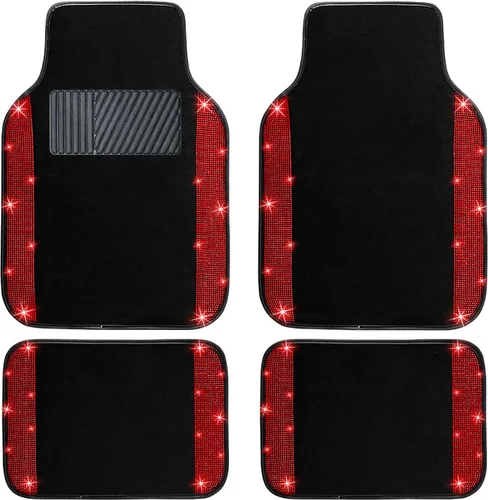 Miniatura 8 de NBTEPEM Juego completo de alfombrillas brillantes para piso de automóvil y funda para volante, ajuste universal para la mayoría de los automóviles