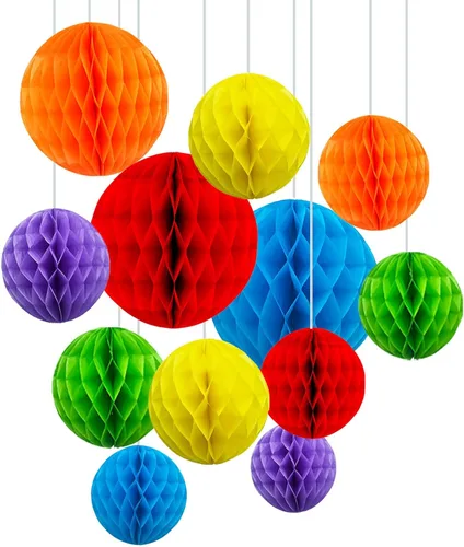 Miniatura 22 de ZOOYOO 12 piezas 15 cm 25 cm bolas de panal decorativas de papel de seda con pompones colgantes para cumpleaños, baby shower, boda, compromiso, Azul
