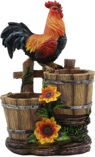 Miniatura 6 de Ebros Girasol Granja Gallo de pie en la valla por cubos de madera antiguos de cristal Salero y Pimentero Figura de soporte 6.5 pulgadas de alto