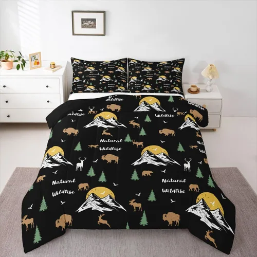 Erosebridal Happy Camping - Edredón tamaño individual para niños, juego de ropa de cama de animales del bosque del bosque para bebés, niños y niñas,