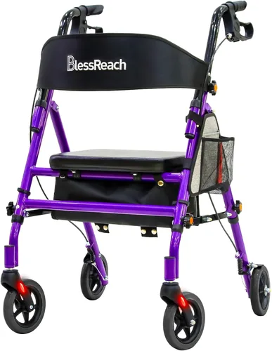 Miniatura 8 de BlessReach Andadores plegables ligeros con asiento para personas mayores, capacidad de 300 libras, altura ajustable de 5 posiciones, andador híbrido