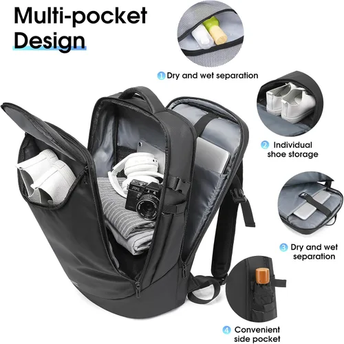 Miniatura 2 de TANGCORLE Mochila de viaje expandible aprobada para vuelos, mochila de 17.3 pulgadas para laptop de negocios para mujeres y hombres