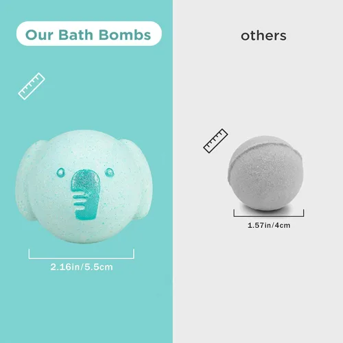 Miniatura 5 de SHUCHING 14 bombas de baño de elefante azul para niños, bolas de baño de burbujas orgánicas de animales, juego de regalos de cumpleaños para niños