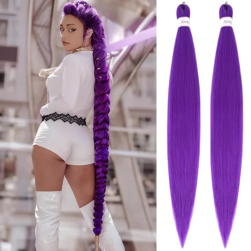 Miniatura 12 de Alrence Cabello estirado para hacer trenzas, trenza larga de 30 pulgadas, 8 paquetes, extensiones profesionales de trenzado de cabello sintético, 1b#