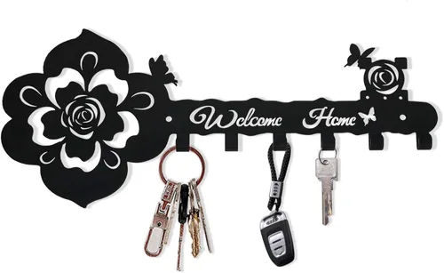 Deveosa Soporte para Ganchos de Llave para Pared Decorativo - Pequeño Negro Cartel de Bienvenida a Casa para Entrada Carteles Colgantes para Llaves