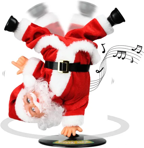 Gfilay Juguete de peluche de Papá Noel giratorio invertido bailando y cantando, decoraciones navideñas animadas de Papá Noel eléctrico para niños