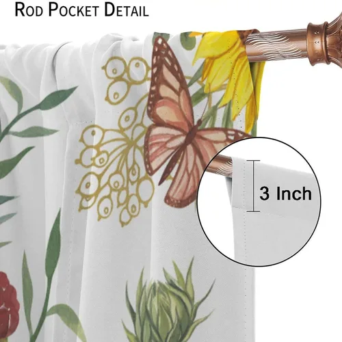 Miniatura 6 de Cortinas opacas de girasol, diseño natural, de granja, floral, con bolsillo para barra, para ventana, para dormitorio, sala de estar, 42 x 45