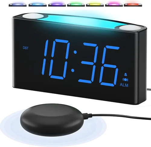 PPLEE Reloj despertador súper fuerte para personas que duermen profundamente, con discapacidad auditiva o sordos, reloj despertador vibratorio con