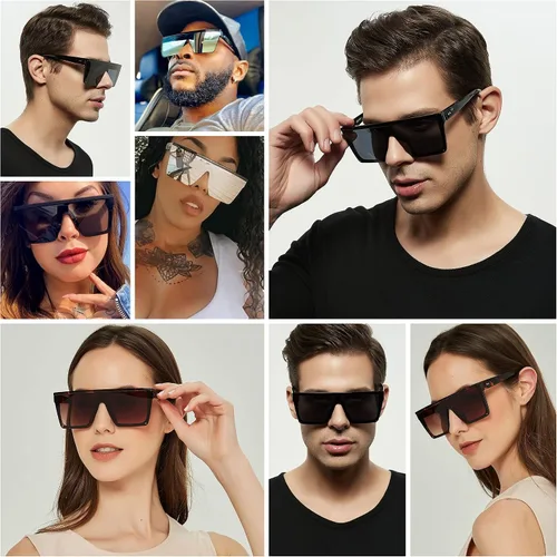 Miniatura 4 de LYZOIT Gafas de sol cuadradas de gran tamaño para mujeres y hombres con parte superior plana escudo de moda protección UV grande sin montura