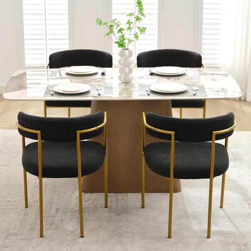 Miniatura 8 de Boucle - Juego de 4 sillas de comedor con brazos, modernas sillas de comedor tapizadas de mediados de siglo para cocina y comedor, respaldo curvo