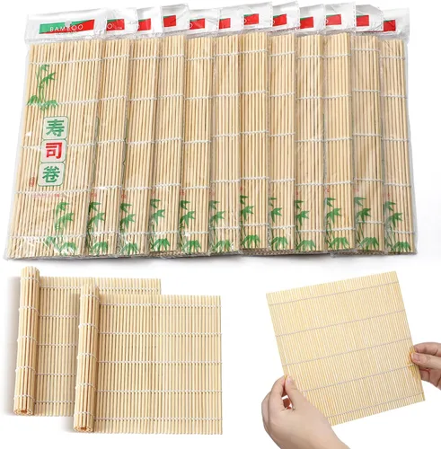 Hoolerry 12 alfombrillas de sushi a granel de bambú para hacer sushi rodillo antiadherente cuadrado para suministros de fiesta en el hogar, 9.5 x