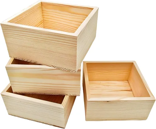 Miniatura 16 de Anktily Paquete de 4 Cajas Organizadoras de Almacenamiento de Manualidades de Madera Sin Terminar, Caja de Madera Rectangular de 6 x 4 x 2.4