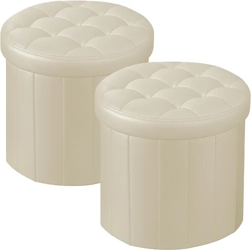 Miniatura 10 de Bsketa® Otomana plegable redonda de almacenamiento de 14 x 14 x 13 pulgadas, taburete de pie con asiento acolchado de espuma más gruesa, banco Negro